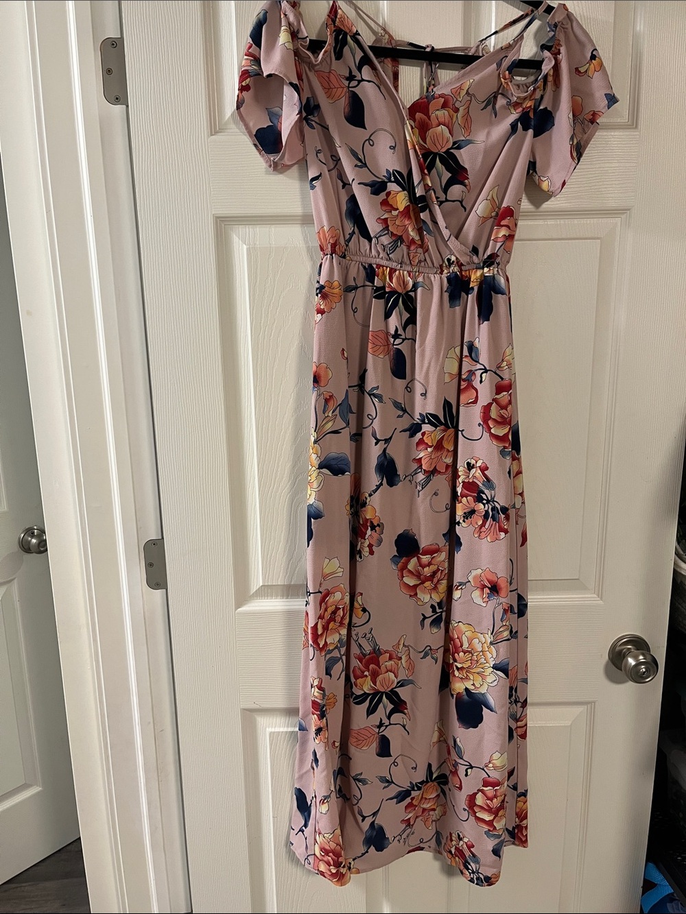 Floral Pink Off-Shoulder Maxi Dress